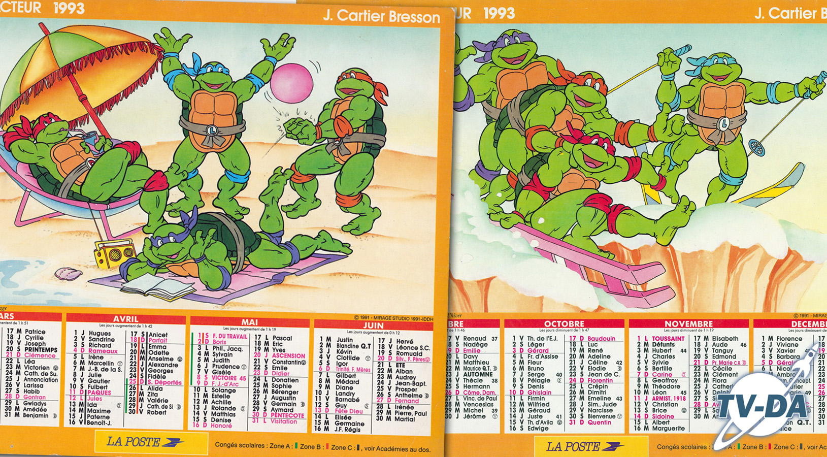 almanach calendrier ptt les tortues ninja 1993